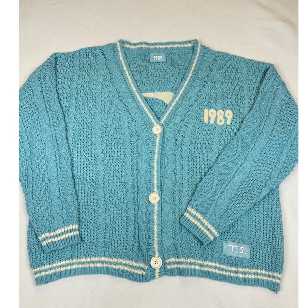 Taylor Swift 1989 Cardigan Womens XL / 2XL Taylors Version Blue White 3 Button
